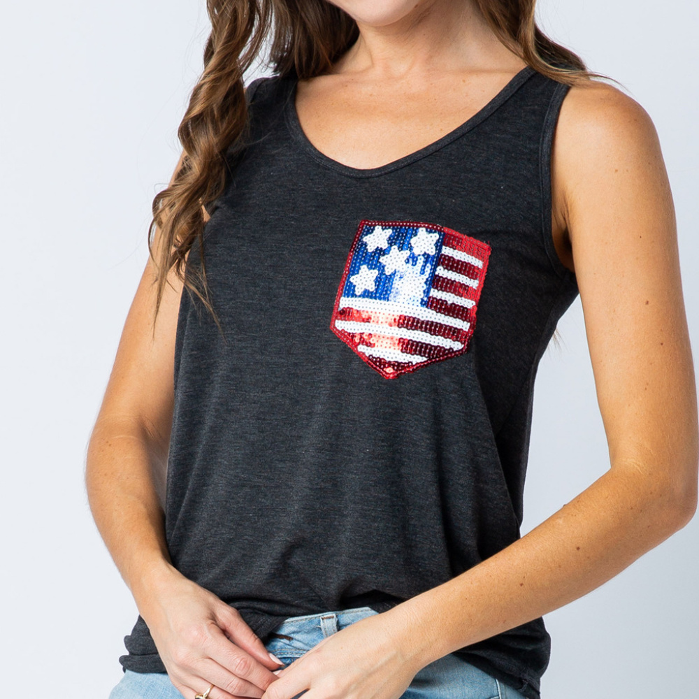 Charcoal Sequin American Flag Tank Top M